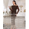 image:imageHomRain Womens Sparkly Mesh Maxi Summer Dress Long Sleeve Bodycon Dresses for Wedding Guest OutfitBrown
