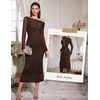 image:imageHomRain Womens Sparkly Mesh Maxi Summer Dress Long Sleeve Bodycon Dresses for Wedding Guest OutfitBrown