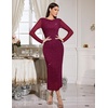 image:imageHomRain Womens Sparkly Mesh Maxi Summer Dress Long Sleeve Bodycon Dresses for Wedding Guest OutfitBurgundy
