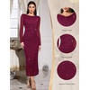 image:imageHomRain Womens Sparkly Mesh Maxi Summer Dress Long Sleeve Bodycon Dresses for Wedding Guest OutfitBurgundy