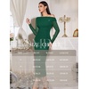 image:imageHomRain Womens Sparkly Mesh Maxi Summer Dress Long Sleeve Bodycon Dresses for Wedding Guest OutfitDark Green