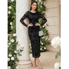 image:imageHomRain Womens Sparkly Mesh Maxi Summer Dress Long Sleeve Bodycon Dresses for Wedding Guest OutfitFloralblack