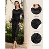 image:imageHomRain Womens Sparkly Mesh Maxi Summer Dress Long Sleeve Bodycon Dresses for Wedding Guest OutfitFloralblack
