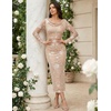 image:imageHomRain Womens Sparkly Mesh Maxi Summer Dress Long Sleeve Bodycon Dresses for Wedding Guest OutfitFloralchampagne