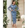 image:imageHomRain Womens Sparkly Mesh Maxi Summer Dress Long Sleeve Bodycon Dresses for Wedding Guest OutfitFloralgreyblue