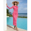 image:imageHomRain Womens Sparkly Mesh Maxi Summer Dress Long Sleeve Bodycon Dresses for Wedding Guest OutfitFloralrose
