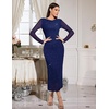 image:imageHomRain Womens Sparkly Mesh Maxi Summer Dress Long Sleeve Bodycon Dresses for Wedding Guest OutfitNavy