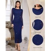 image:imageHomRain Womens Sparkly Mesh Maxi Summer Dress Long Sleeve Bodycon Dresses for Wedding Guest OutfitNavy