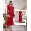 image:imageHomRain Womens Sparkly Mesh Maxi Summer Dress Long Sleeve Bodycon Dresses for Wedding Guest OutfitRed