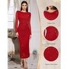 image:imageHomRain Womens Sparkly Mesh Maxi Summer Dress Long Sleeve Bodycon Dresses for Wedding Guest OutfitRed