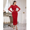 image:imageHomRain Womens Sparkly Mesh Maxi Summer Dress Long Sleeve Bodycon Dresses for Wedding Guest OutfitRed