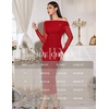 image:imageHomRain Womens Sparkly Mesh Maxi Summer Dress Long Sleeve Bodycon Dresses for Wedding Guest OutfitRed