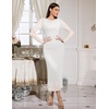 image:imageHomRain Womens Sparkly Mesh Maxi Summer Dress Long Sleeve Bodycon Dresses for Wedding Guest OutfitWhite