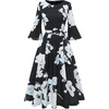 image:imageHomRain Womens Church Dresses Modest Bell Sleeve Wedding Guest Cocktail Tea Party Vintage Evening DressBlack Blue White Flower
