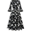 image:imageHomRain Womens Church Dresses Modest Bell Sleeve Wedding Guest Cocktail Tea Party Vintage Evening DressBlack White Flower