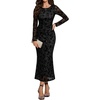 image:imageHomRain Womens Mesh Maxi Long Sleeve Floral Bodycon Dress Ruched Wedding Guest Cocktail Party DressesBlack