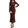 image:imageHomRain Womens Mesh Maxi Long Sleeve Floral Bodycon Dress Ruched Wedding Guest Cocktail Party DressesBrown