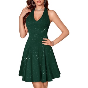 image:imageHomRain Glitter Sparkle V Neck Cocktail Dress for Women 2026 A Line Backless Halter Sequin Homecoming Evening Party DressesDark Green