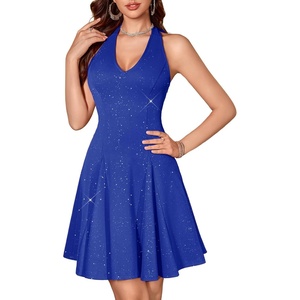 image:imageHomRain Glitter Sparkle V Neck Cocktail Dress for Women 2026 A Line Backless Halter Sequin Homecoming Evening Party DressesRoyalblue