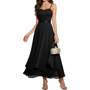 image:imageHomRain Semi Formal Long Dresses for Women Wedding Guest Teen Cocktail Dress VNeck for Prom Graduation Evening GalaBlack