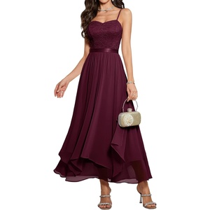 image:imageHomRain Semi Formal Long Dresses for Women Wedding Guest Teen Cocktail Dress VNeck for Prom Graduation Evening GalaBurgundy