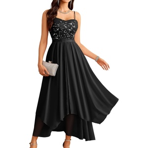 image:imageHomRain Semi Formal Long Dresses for Women Wedding Guest Teen Cocktail Dress VNeck for Prom Graduation Evening GalaSequin Black