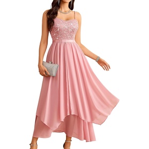 image:imageHomRain Semi Formal Long Dresses for Women Wedding Guest Teen Cocktail Dress VNeck for Prom Graduation Evening GalaSequin Blush