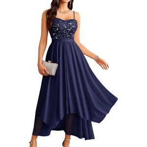 image:imageHomRain Semi Formal Long Dresses for Women Wedding Guest Teen Cocktail Dress VNeck for Prom Graduation Evening GalaSequin Navy