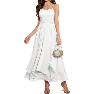 image:imageHomRain Semi Formal Long Dresses for Women Wedding Guest Teen Cocktail Dress VNeck for Prom Graduation Evening GalaWhite