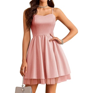 image:imageHomRain Sparkly Sequined Cocktail Dress for Women Spaghetti Strap A Line Homecoming Graduation Dress with Soft Tulle LiningBlush