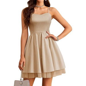 image:imageHomRain Sparkly Sequined Cocktail Dress for Women Spaghetti Strap A Line Homecoming Graduation Dress with Soft Tulle LiningChampagne