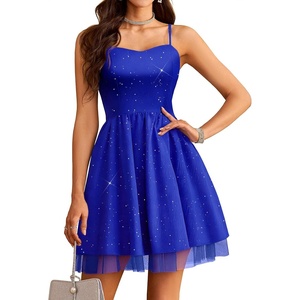image:imageHomRain Sparkly Sequined Cocktail Dress for Women Spaghetti Strap A Line Homecoming Graduation Dress with Soft Tulle LiningRoyalblue