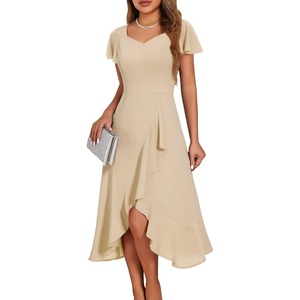 image:imageHomRain V Neck Formal Wedding Guest Dresses for Women Ruffle Sleeves for Cocktail Graduation Modest DressChampagne