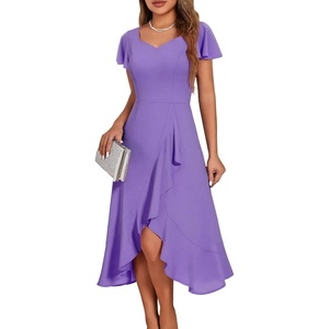 image:imageHomRain V Neck Formal Wedding Guest Dresses for Women Ruffle Sleeves for Cocktail Graduation Modest DressLavender