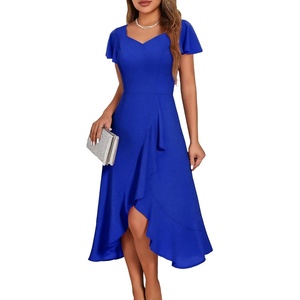 image:imageHomRain V Neck Formal Wedding Guest Dresses for Women Ruffle Sleeves for Cocktail Graduation Modest DressRoyalblue