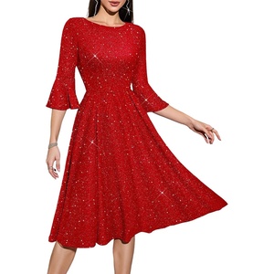 image:imageHomRain Womens Church Dresses Modest Bell Sleeve Wedding Guest Cocktail Tea Party Vintage Evening DressGlitterred