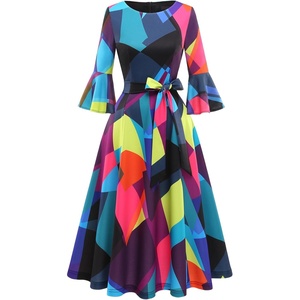 image:imageHomRain Womens Church Dresses Modest Bell Sleeve Wedding Guest Cocktail Tea Party Vintage Evening DressMix