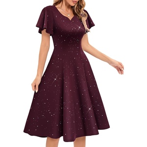 image:imageHomRain Womens Glitter Sparkly Cocktail Dresses Flare and Fit Bridesmaid Dress for Wedding Guest Homecoming Graduation DressSequinburgundy