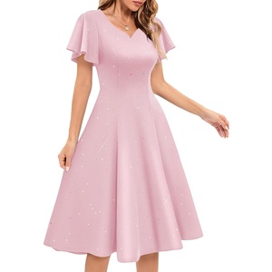 image:imageHomRain Womens Glitter Sparkly Cocktail Dresses Flare and Fit Bridesmaid Dress for Wedding Guest Homecoming Graduation DressSequinpink