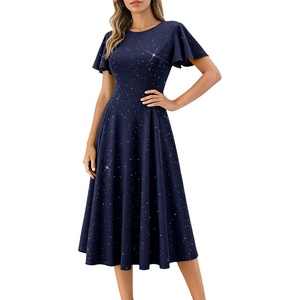 image:imageHomRain Womens Sequin Formal Dresses Wedding Guest Cocktail Party ALine Flare Sleeve GownsNavy