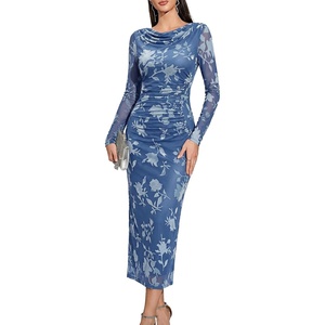 image:imageHomRain Womens Sparkly Mesh Maxi Summer Dress Long Sleeve Bodycon Dresses for Wedding Guest OutfitFloralgreyblue