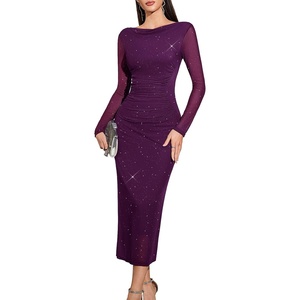 image:imageHomRain Womens Sparkly Mesh Maxi Summer Dress Long Sleeve Bodycon Dresses for Wedding Guest OutfitPurple