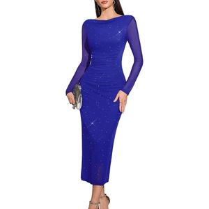 image:imageHomRain Womens Sparkly Mesh Maxi Summer Dress Long Sleeve Bodycon Dresses for Wedding Guest OutfitRoyalblue