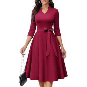 image:imageHomRain Womens Wedding Guest Dresses Elegant ALine Cocktail Formal Graduation Tea Party Modest Church Dress109burgundy