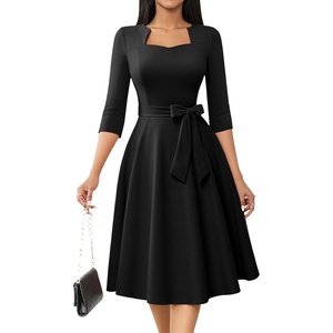 image:imageHomRain Womens Wedding Guest Dresses Elegant ALine Cocktail Formal Graduation Tea Party Modest Church DressBlack