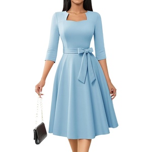 image:imageHomRain Womens Wedding Guest Dresses Elegant ALine Cocktail Formal Graduation Tea Party Modest Church DressBlue