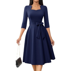 image:imageHomRain Womens Wedding Guest Dresses Elegant ALine Cocktail Formal Graduation Tea Party Modest Church DressNavy