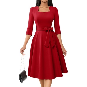 image:imageHomRain Womens Wedding Guest Dresses Elegant ALine Cocktail Formal Graduation Tea Party Modest Church DressRed