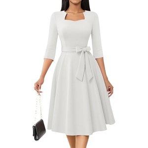 image:imageHomRain Womens Wedding Guest Dresses Elegant ALine Cocktail Formal Graduation Tea Party Modest Church DressWhite