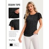 image:imageHomain Womens Summer Sequin Tops Sparkly Cocktail Wedding Guest Party Shirt Pull On Crew Neck Ruffle Sleeve BlousesBlack